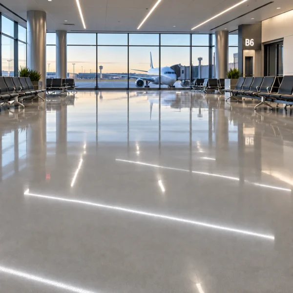 Airport polished concrete floor
