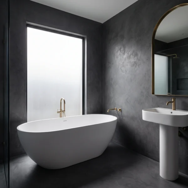 Dark grey microcement bathroom
