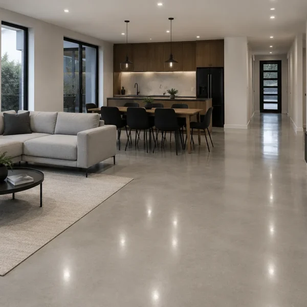 Polished concrete living room floor